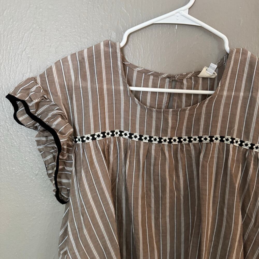 IVY JANE Brown and White Stripe Ruffle Sleeve Size Small casual comfort summer - Picture 2 of 7